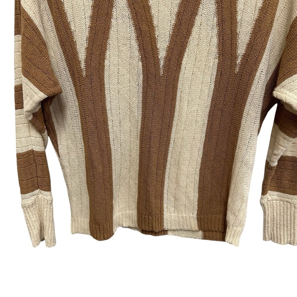 Chico’s Sonia Open Weave Pullover Sweater in cream brown beach coastal Size M - Picture 6 of 11